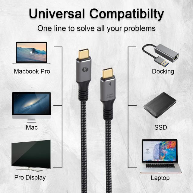 Kабел VCom USB4.0 Type-C към Type-C 40Gbps, 240W, 1.2 м