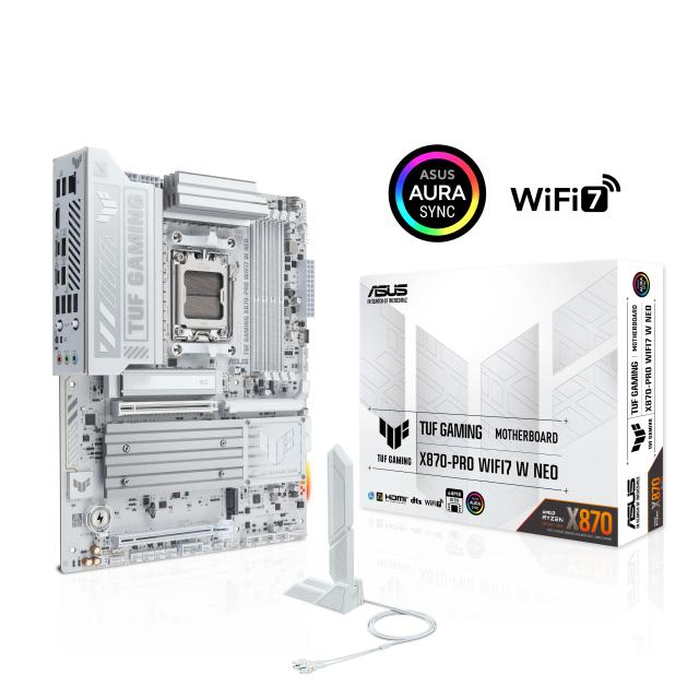 Дънна платка ASUS TUF GAMING X870-PRO WIFI7 W NEO, AM5, 4x DDR5, 4x M.2, 2x SATA 6Gb/s, Wi-Fi7+BT4.0, 1x 5Gb Ethernet, HDMI, ATX