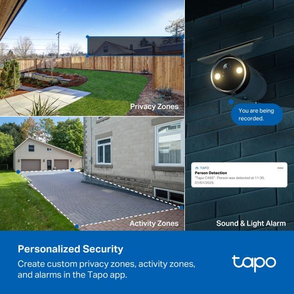 IP камера TP-Link Tapo C465 с вграден слънчев панел, 8MPix (3840x2160@15fps), IR осветеност, външна IP65, Wi-Fi, microSD, микрофон и говорител