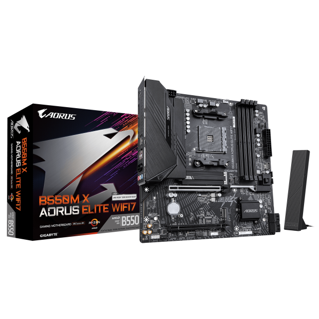 Дънна платка GIGABYTE B550M X AORUS ELITE WIFI7, AM4, 4x DDR4, 2x M.2, 4x SATA 6Gb/s, HDMI, DisplayPort, Micro ATX