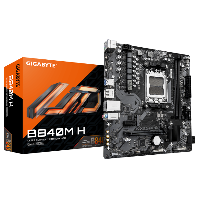 Дънна платка GIGABYTE B840M H, AM5, 2x DDR5, 1x M.2, 4x SATA 6Gb/s, DisplayPort, HDMI, Micro ATX