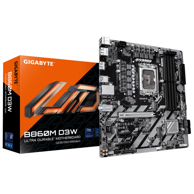Дънна платка GIGABYTE B860M D3W, LGA1851, 4x DDR5, 2x M.2, 4 x SATA 6Gb/s, HDMI, DisplayPorts, Micro ATX 