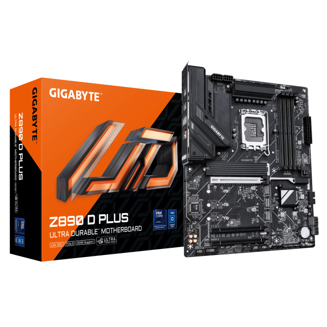 Дънна платка GIGABYTE Z890 D PLUS, LGA1851, 4x DDR5, 4x M.2, 4x SATA 6Gb/s, DisplayPort, ATX