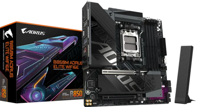 Дънна платка GIGABYTE B850M AORUS ELITE WF6E, AM5, 4x DDR5, 2x M.2, 4x SATA 6Gb/s, DisplayPort, Micro ATX