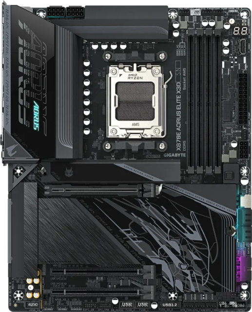 Дънна платка Gigabyte X870E AORUS ELITE X3D, AM5, 4x DDR5, 4x M.2, 4x SATA 6Gb/s, HDMI, ATX