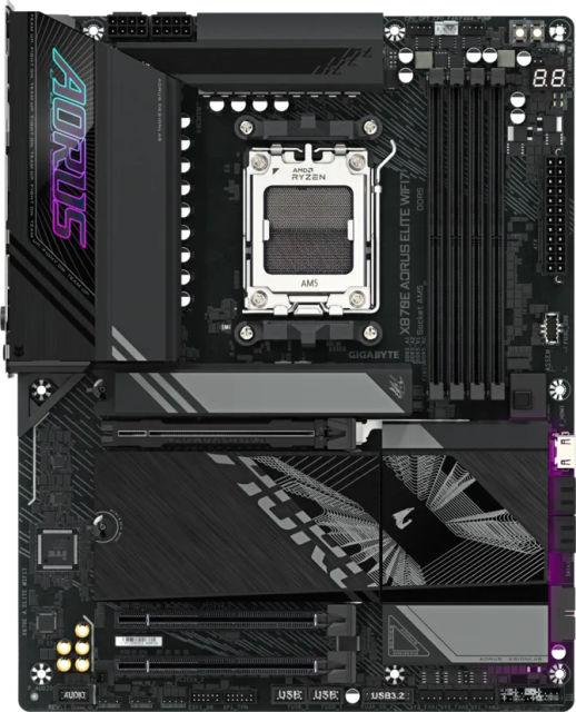 Дънна платка GIGABYTE X870E AORUS ELITE WIFI7 (Rev. 1.2) AM5, 4x DDR5, 4x M.2, 4x SATA 6Gb/s, HDMI, ATX