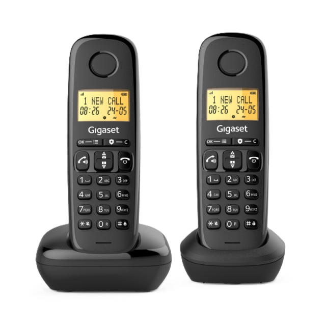 Безжичен DECT телефон Gigaset BASIC 100 DUO - черен