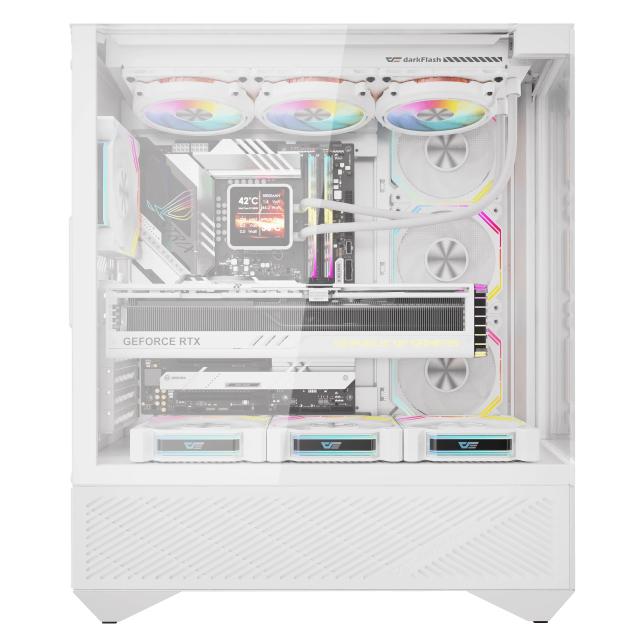 Kутия Darkflash DY460 White, Middle Tower, 1x USB 3.2, 2x USB 3.0, 1x HD Audio, ATX / mATX / Mini-ITX