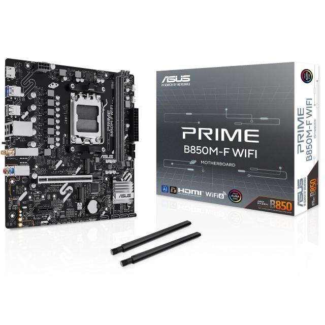Дънна платка ASUS PRIME B850M-F WIFI, AM5, 4x DIMM, 3x M.2, 4x SATA 6Gb/s, HDMI, DisplayPort