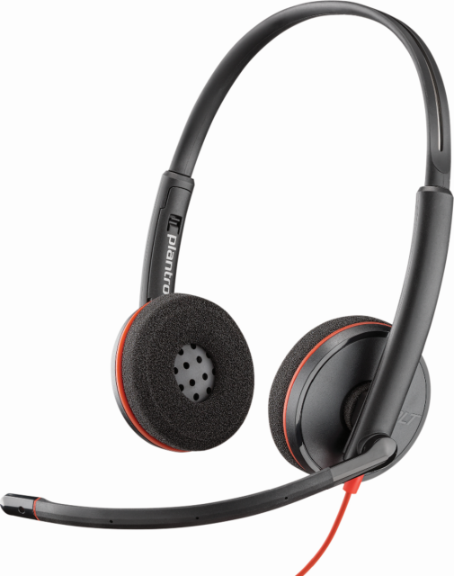 Слушалки Poly Blackwire 3225 Stereo, шумопотискащ микрофон, Jack 3.5mm, USB-C/A адаптер, черни