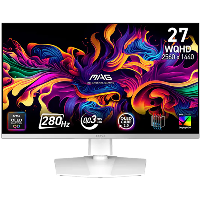 Монитор MSI MAG 272QPW QD-OLED X28, 26.5" (67.31 cm) WQHD Anti-Reflection Panel, 280Hz, 0.03ms, 1500000:1, 1000cd/m2, DisplayPort, HDMI, USB Type-C, White