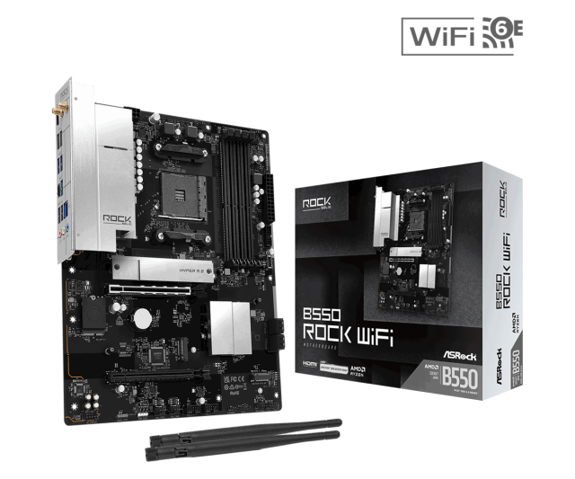 Дънна платка ASRock B550 ROCK WIFI, AM4, 4x DDR4, 3x M.2 NVMe SSD, 4x SATA3 6.0 Gb/s, HDMI, ATX
