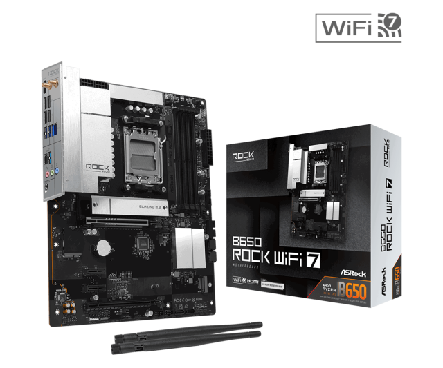 Дънна платка ASRock B650 ROCK WIFI7, AM5, 4x DDR5, 2x M.2 NVMe SSD, 4x SATA3 6.0 Gb/s, HDMI, ATX