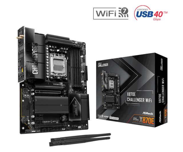 Дънна платка ASRock X870E CHALLENGER WIFI7, AM5, 4x DDR5, 4x M.2 NVMe, 2x SATA 6Gb/s, HDMI, ATX