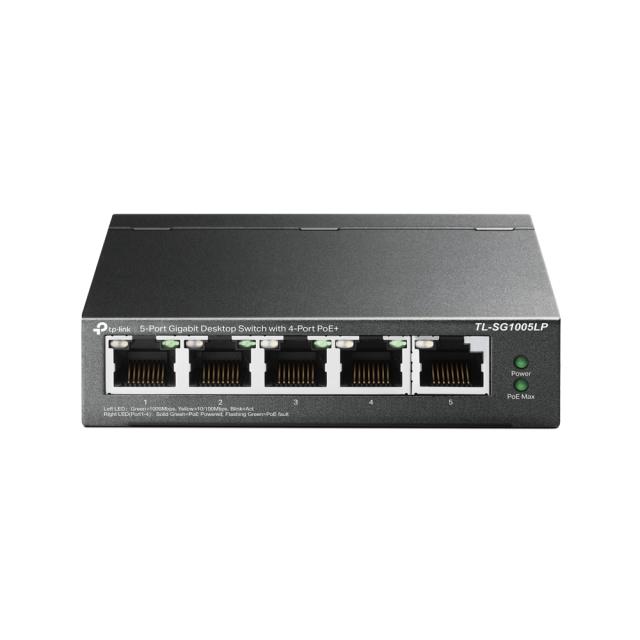 Суич TP-Link TL-SG1005LP, 1000Mbps, 5x 10/100/1000, 4x PoE+, неуправляем