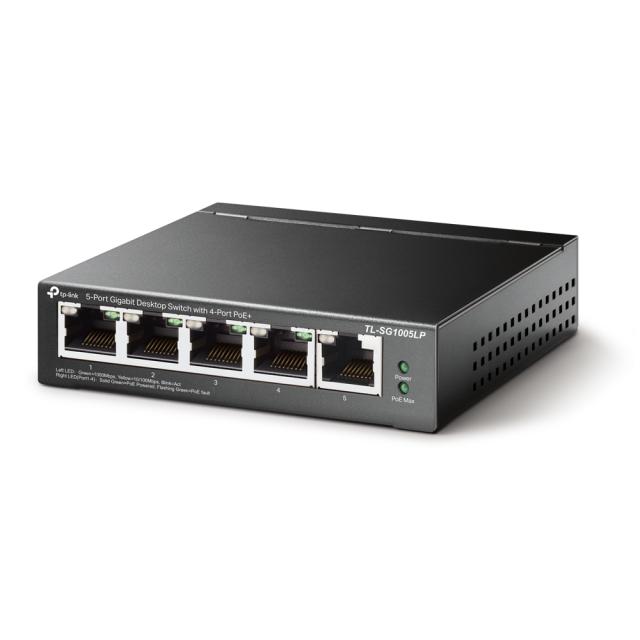 Суич TP-Link TL-SG1005LP, 1000Mbps, 5x 10/100/1000, 4x PoE+, неуправляем