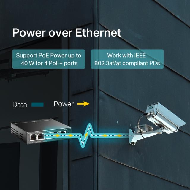 Суич TP-Link TL-SG1005LP, 1000Mbps, 5x 10/100/1000, 4x PoE+, неуправляем