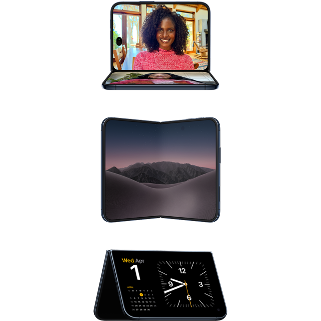 Смартфон Apple iPhone Duo Night Sky, 7.6" (19.30cm) OLED 120Hz + 5.4" (13.71cm) OLED 120Hz дисплей, Apple A20 Pro 6C (2x 4.93 / 4x 2.8 GHz), Dual SIM, 12GB RAM, 2TB Flash памет, 48 + 48 & 12 Mpix камери, iOS