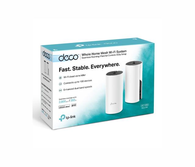 Мрежови комплект TP-Link Deco M4(2-pack), AC1200, MU-MIMO, 2.4 / 5 GHz (300 + 867 Mbps), Wireless AC, Bluetooth
