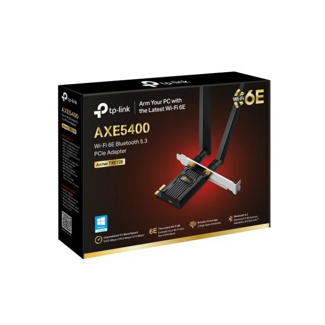Мрежови адаптер TP-Link Archer TXE72E, 5400Mbps, Wireless AX+Bluetooth 5.3, 2.4GHz / 5GHz / 6GHz (574 + 2402 + 2402 Mbps), PCIe
