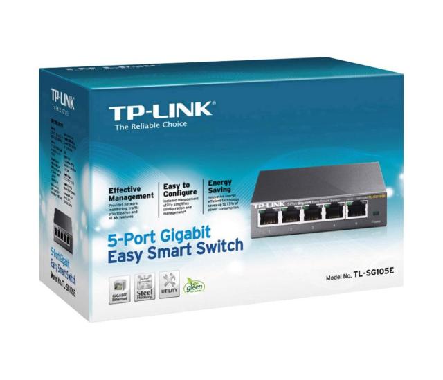 Суич TP-Link TL-SG105E, 5x 10/100/1000 Mbps, управляем, до 32 VLANs