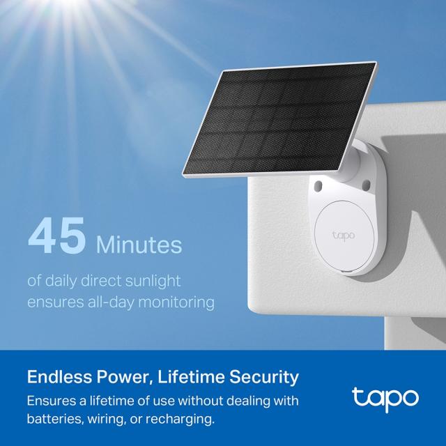 Камера IP TP-Link Tapo C410 + соларния панел Tapo A201, 3MPix (2304x1296@15fps), H.264, IR осветеност (до 15m), IP65, Wi-Fi, microSD, микрофон и говорител