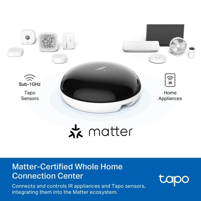 Смарт контролер TP-Link Tapo H110, Smart IR & IoT хъб, поддържа 18 типа устройства и над 8000 марки, звънец, Wi-Fi, черен