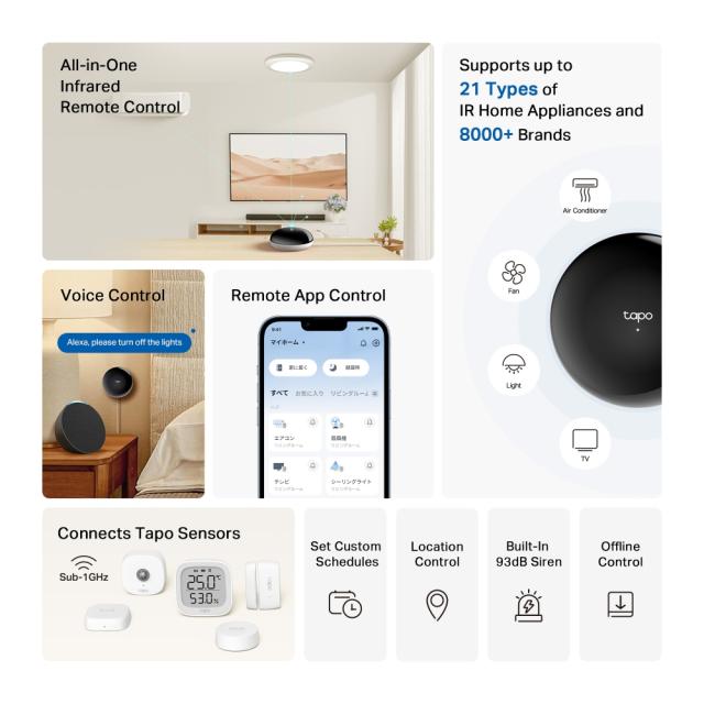 Смарт контролер TP-Link Tapo H110, Smart IR & IoT хъб, поддържа 18 типа устройства и над 8000 марки, звънец, Wi-Fi, черен