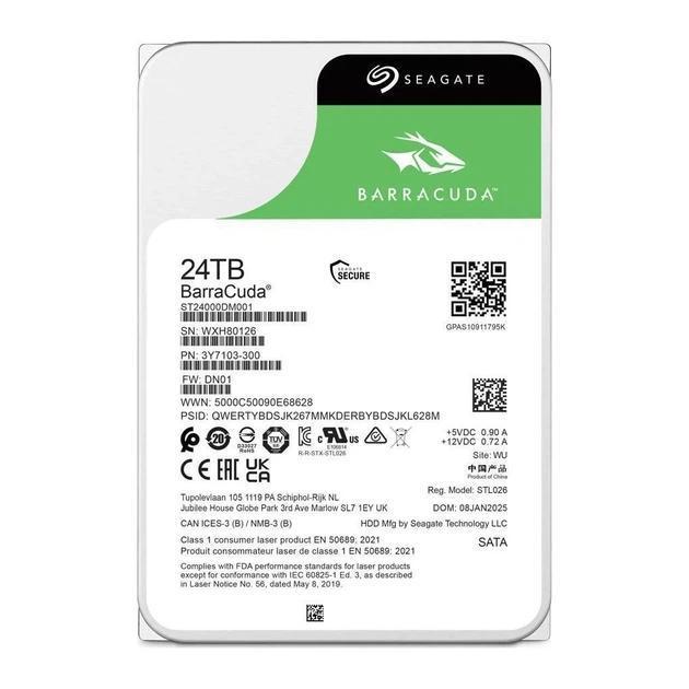 Твърд диск Seagate BarraCuda 24TB SATA III 6Gb/s, 7200rpm, 512MB, 3,5" (8.89 cm)