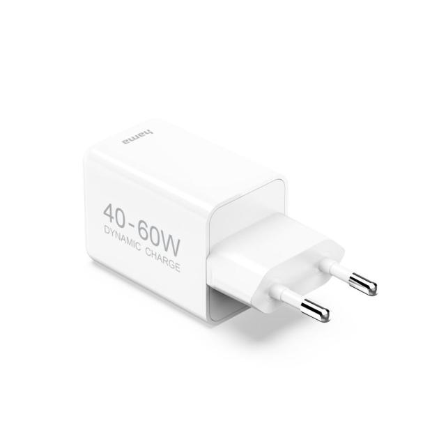 Бързо зарядно устройство HAMA 40–60 W, GaN, USB-C, PD, Dynamic Fast Charger