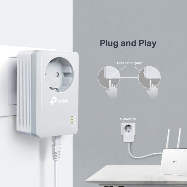 Powerline адаптер TP-Link TL-PA4010PKIT, AV600, 500Mbps, 1 x RJ45 10/100 Mbps FE порт