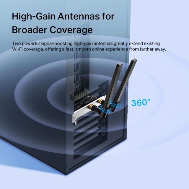 Безжична мрежова карта  TP-LINK Archer TX55E, AX3000, Wi-Fi 6, Bluetooth, 2.4/5GHz (574+2402 Mbps), PCIe