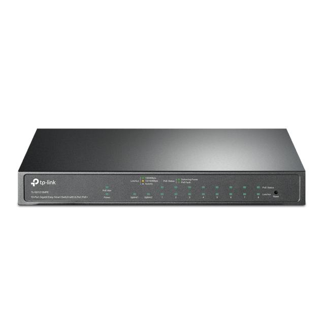 Суич TP-Link TL-SG1210MPE Easy Smart, 1000 Mbps, 10 порта, 2x 10/100/1000 RJ-45 PoE, 8x 10/100/1000 RJ-45 PoE+, 1x Combo SFP/RJ45 1000 Mbps