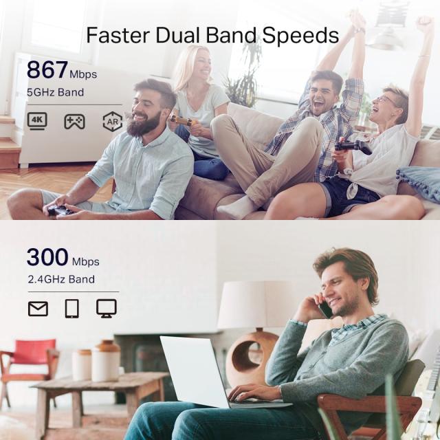 Range Extender/Репитер TP-Link RE330, AC1200, 2.4/5GHz (300+867Mbps), 1x 10/100 RJ45, 2 вътрешни антени