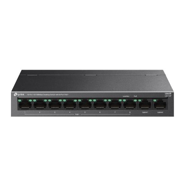 Суич TP-Link LS110P, 100 Mbps, 10-портов,  2x10/100Mbps, 8x 100Mbps PoE+