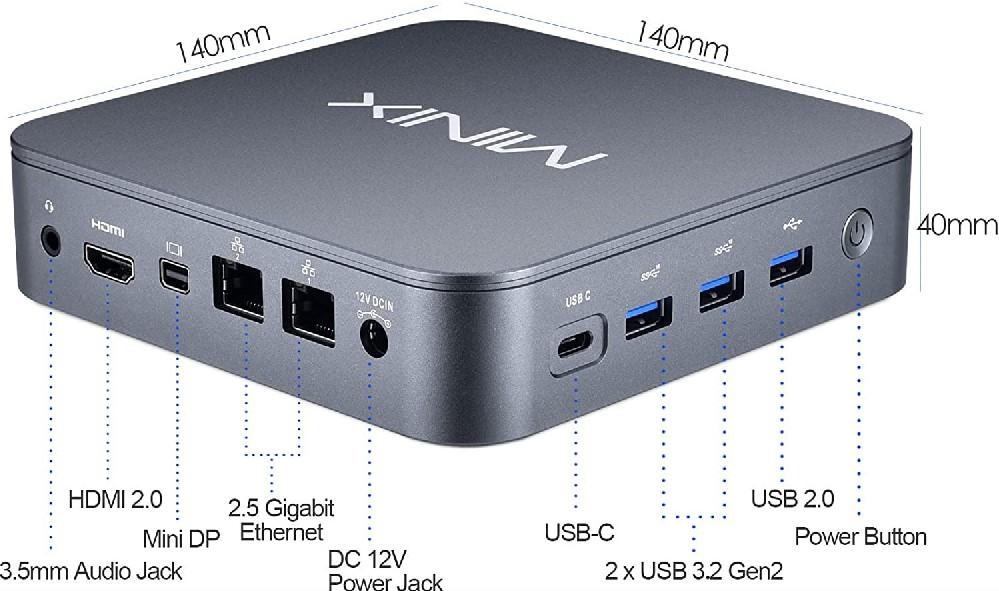Настолен компютър MiniX NEO J51-C8, Intel Celeron N5105 4C (2.00 GHz, 4MB cache), 8GB DDR4 SoDIMM, 512 GB SSD M.2 NVMe, Dual RJ-45, Wi-Fi+BT, HDMI, miniDP, USB Type-C, Windows 11 Pro