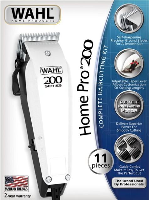 Машинка за подстригване Wahl 09247-1116, HomePro 200, Corded Clipper Cutting length adjustment with taper lever, Includes 4 guide combs and accessories