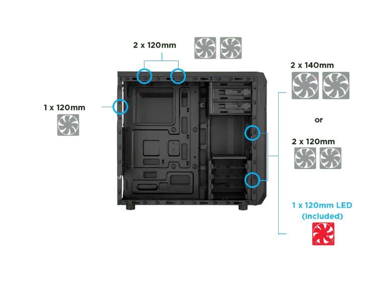 Кутия Corsair Carbide Spec-01, 1xUSB 3.02, 1xUSB 2.0, 2x3.5mm жак, прозорец, черна, без захранване, ATX