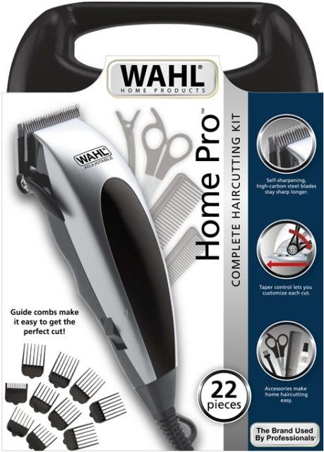 Машинка за подстригване Wahl 09243-2216, HomePro, Corded Clipper 22-Piece Haircutting Kit, Including taper leverl, 10 guide combs and accessories