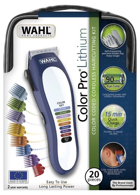 Машинка за подстригване Wahl 79600-3716, ColorPro, Lithium Ion Cordless Clipper, 50% more power precision clipper include taper lever and 10 colored guide combs