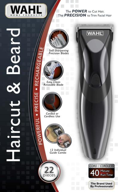 Машинка за подстригване Wahl 09639-816, Haircut & Beard, Cord/ Cordless Clipper, 10 guide combs, rinseable blade, storage pouch and accessories