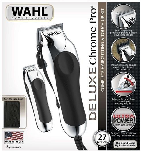 Машинка за подстригване Wahl 79524-2716, ChromePro Deluxe, Corded Clipper Combo, Multicut clipper, battery trimmer, 12 guide combs and accessories