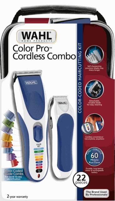 Машинка за подстригване Wahl 09649-916, ColorPro Cordless Combo, Cordless Clipper combo, 10 guide combs, rinseable blade, battery trimmer, storage pouch and accessories