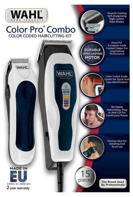 Машинка за подстригване Wahl 1395.0465, ColorPro Combo, Corded Clipper Combo, Battery trimmer, 8 colour coded, attachment combs, pouch and accessories