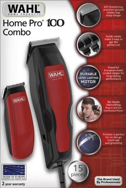 Машинка за подстригване Wahl 1395.0466 , HomePro 100 Combo, Corded Clipper Combo, Battery trimmer, 8 attachment combs, storage pouch and accessories