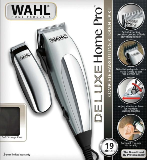 Машинка за подстригване Wahl 79305-1316, HomePro Deluxe, Corded Clipper Combo, Length adjustment with taper lever. 10 clipper combs, accessories and a battery trimmer