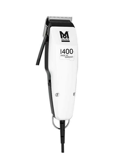 Машинка за подстригване Moser 1406-0310, 1400 White edition, Corded Clipper Made in Germany Adjustable lever with 5 lockable positions, 5-pos. guide comb and 4.5 mm guide comb