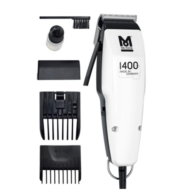 Машинка за подстригване Moser 1406-0310, 1400 White edition, Corded Clipper Made in Germany Adjustable lever with 5 lockable positions, 5-pos. guide comb and 4.5 mm guide comb