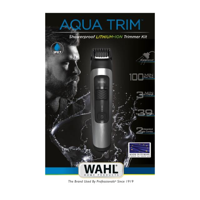 Тример Wahl 1065.046, Aqua Trim, Showerproof beardtrimmer Wheel mechanism allowing 38 cutting lengths, 100 min. runtime, 4 LED