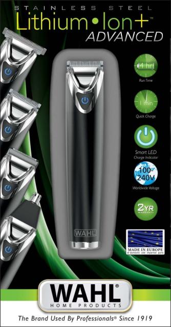 Тример Wahl 09864-016, Stainless Steel Trimmer Advanced, Accessories with dual foil shaver, detail trimmer, T-blade 3 trimmer combs, 6 pos. guide comb